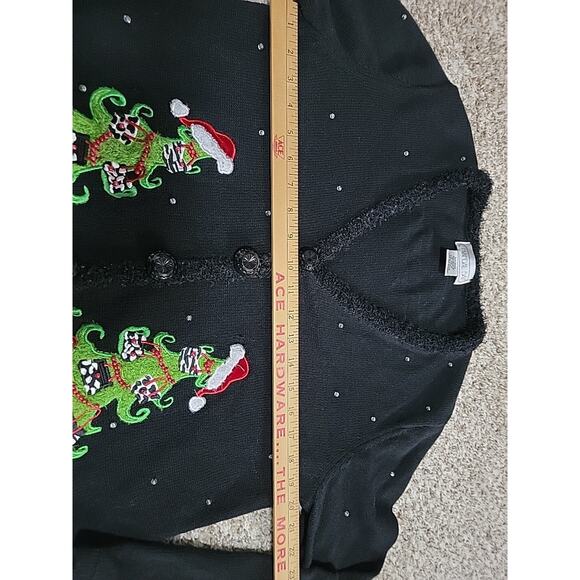 Vintage Mandal Bay Sz M Black Whimsy Button Christmas Tree Cardigan Ugly Sweater - Picture 6 of 8